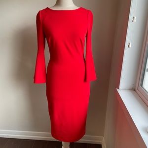Calvin Klein size 2 Christmas red midi dress with bell sleeve